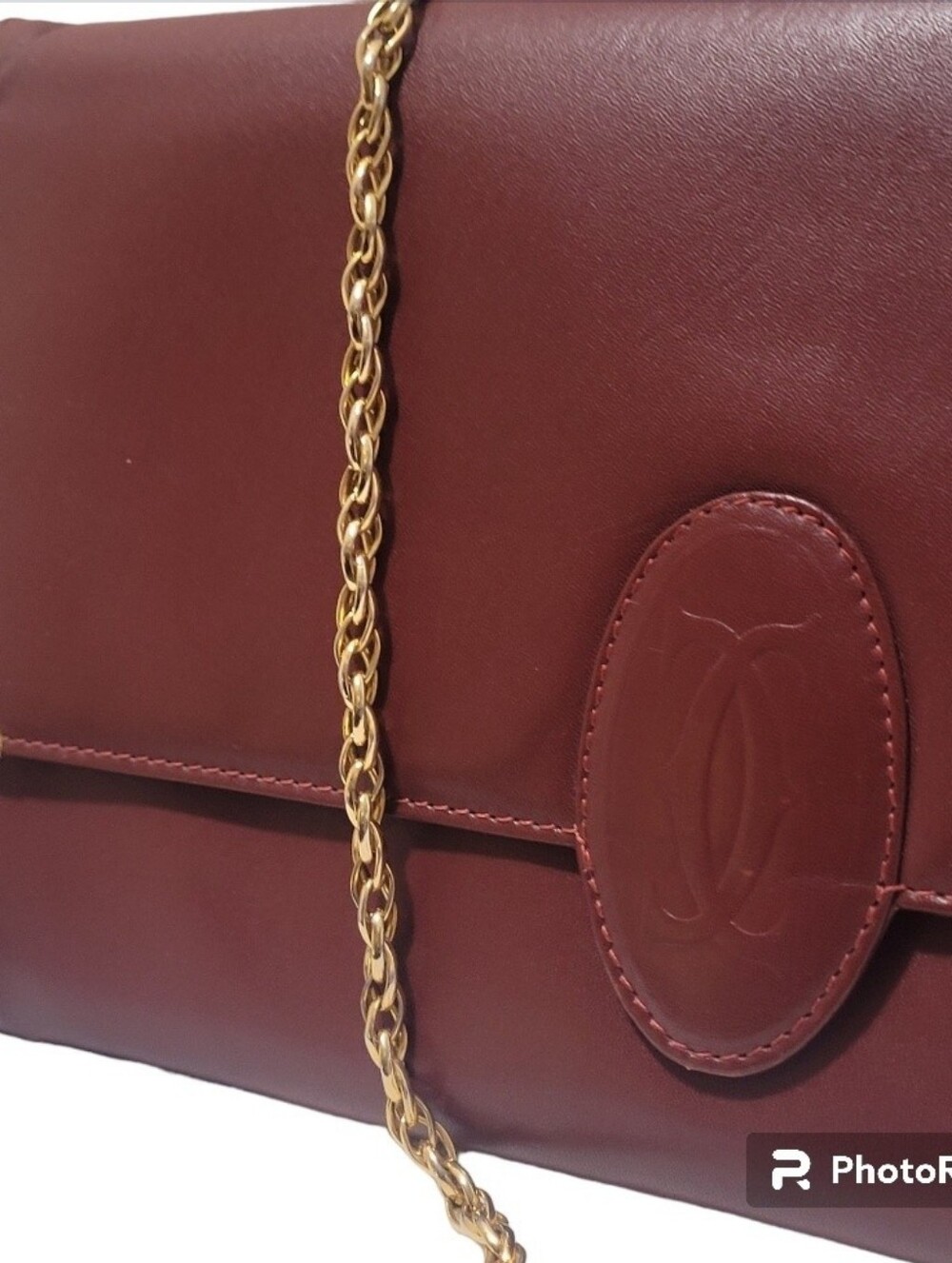 Vintage Must de Cartier Burgundy Oxblood Red Leather Crossbody Chain Flap Bag